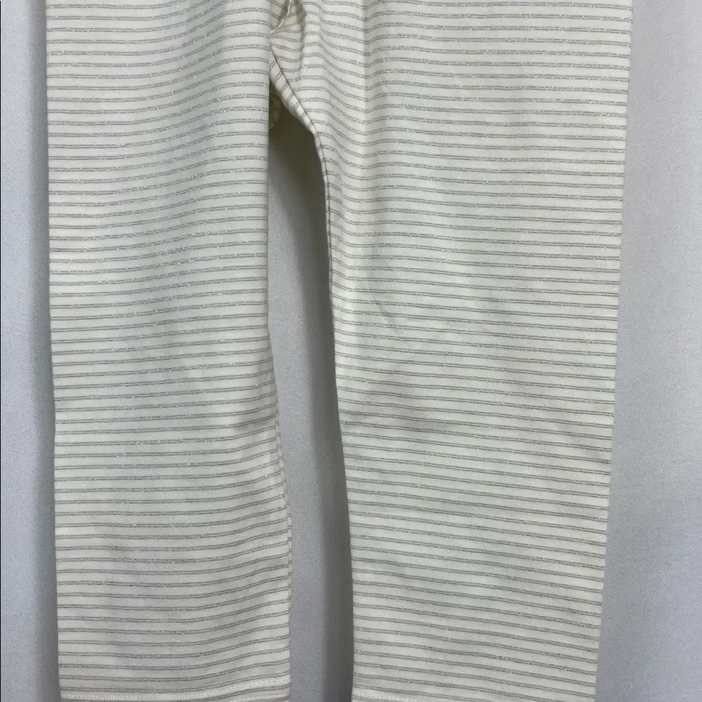 Tea Collection Cream and metallic silver striped leggings New size 6